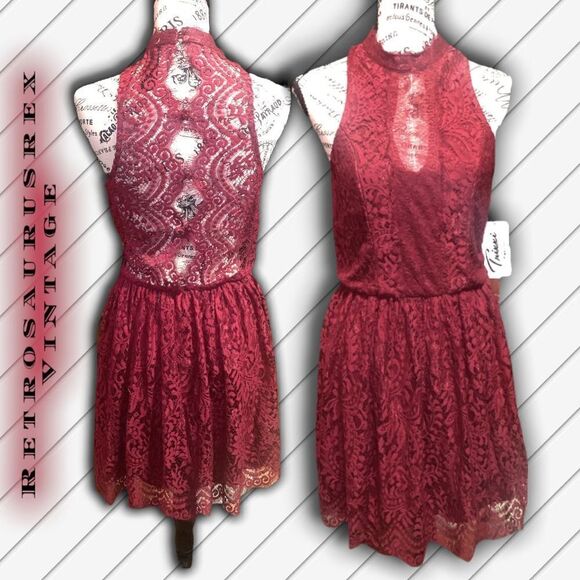 𝅺trixxi Eyelash Lace Burgundy Red Fit and Flare Mini Homecoming Dress, Medium - Picture 1 of 10